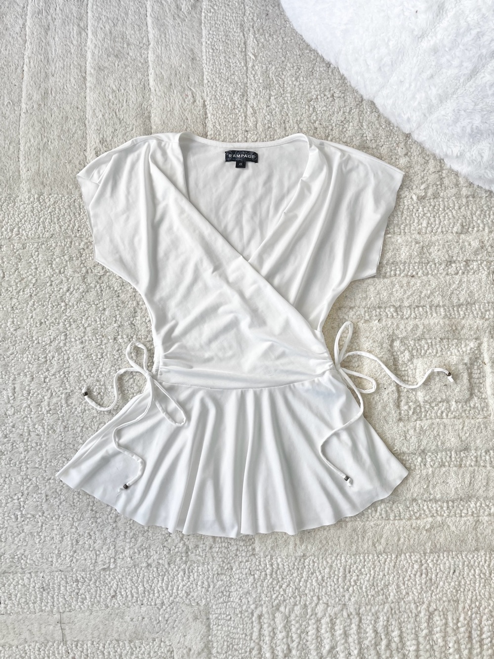 Vintage y2k Rampage Ballerina Ballet White Wrap ruched Tie Peplum ruffle Top